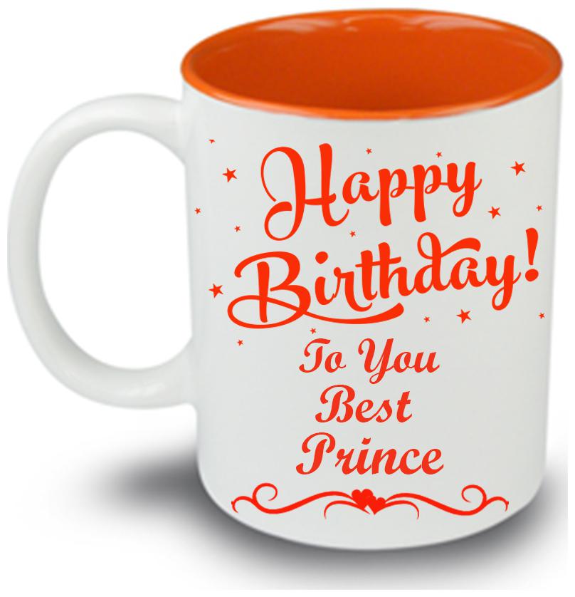 

Juvixbuy Printed Happy Birthday to you Best Prince Inside Orange Ceramic Coffee Mug