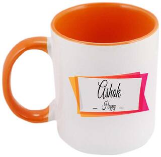 Juvixbuy Printed Ashok Name & Meaning  Inside Orange & Handle Orange Ceramic Coffee Mug