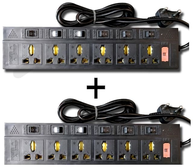 kaltron VE1011 Three Pin Black Extension Board ( 2 m , 6 Socket , 6 Switches)