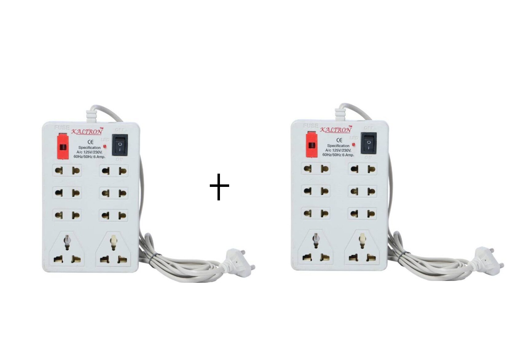 Kaltron Mini 8 Plug Extension Strip-Set of 2 (Cord Length: 2.5 m)