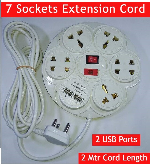 

kaltron Three Pin White Extension Board ( 2 m 7 Socket 1 Switches)