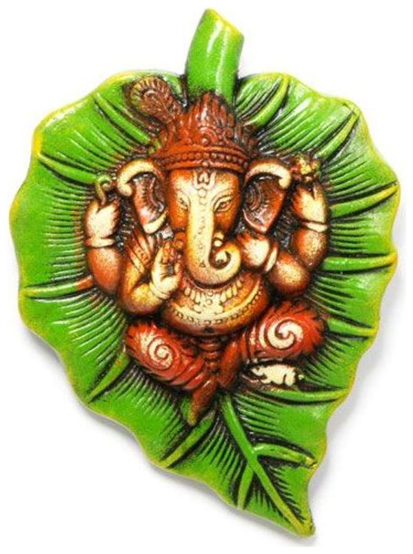 

Kartik Art and Craft HandPainted Door Wall Hanginng Terracotta Ganeshji in Leaf Gift Item Home Decoration Showpiece