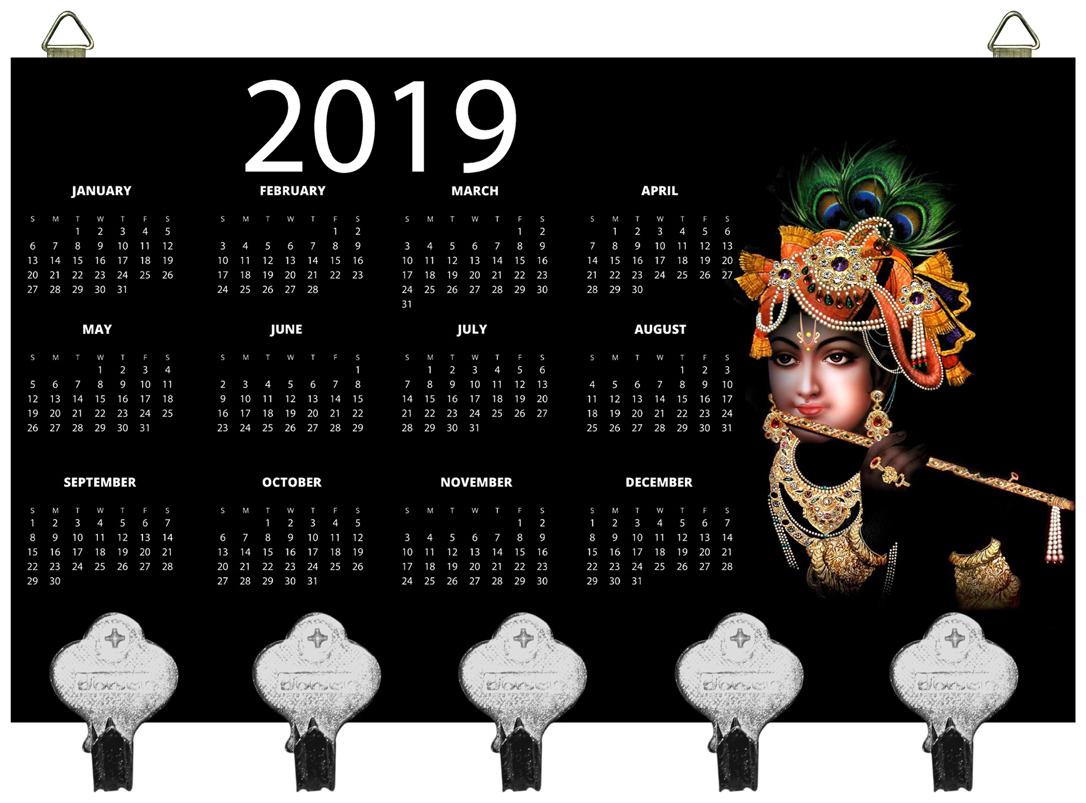 

Kartik God Krishna Digital Printed Wooden Designer Key Holder with New Year Print