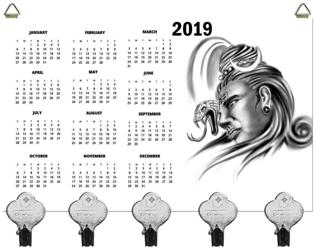 

Kartik God Shiva Design Digital Printed Wooden Designer Key Holder with New Year Print