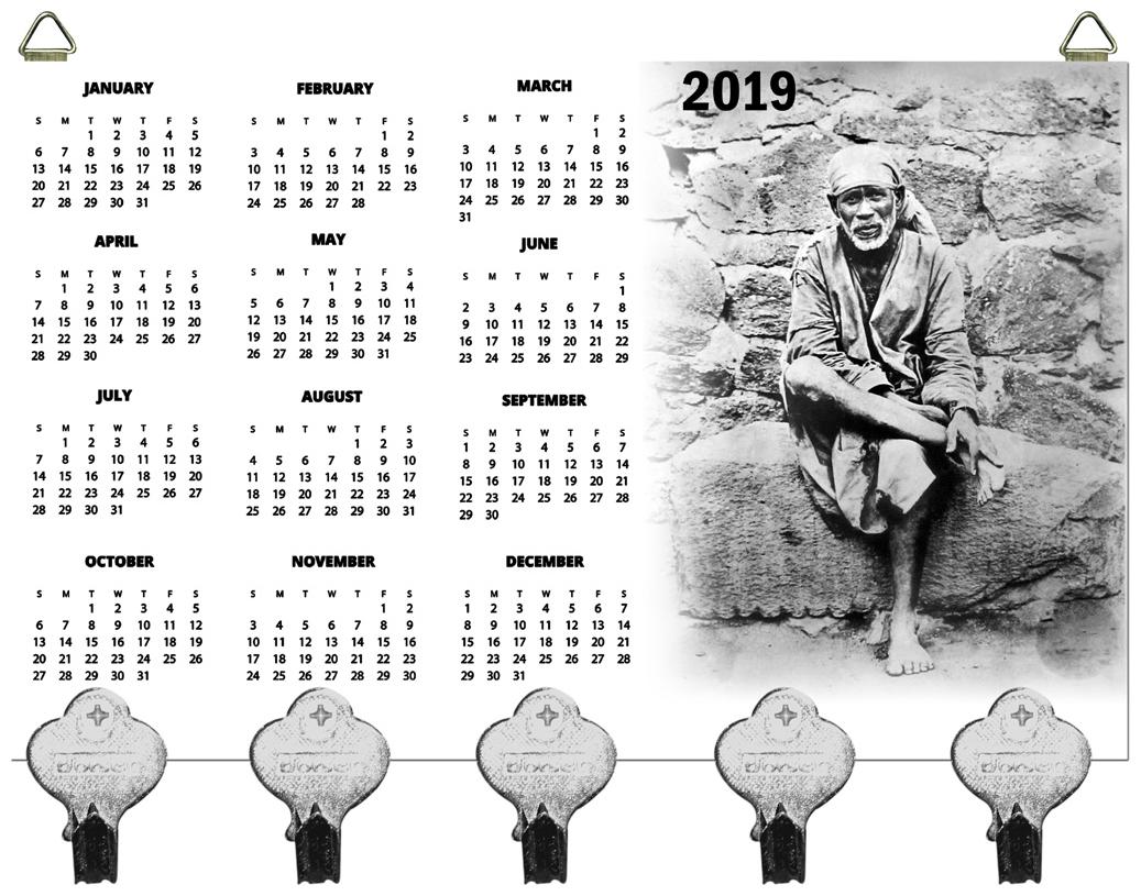 

Kartik God Sai Baba Design Digital Printed Wooden Designer Key Holder with New Year Print