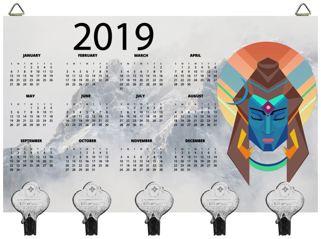 

Kartik God Shiva Digital Printed Wooden Designer Key Holder with New Year Print