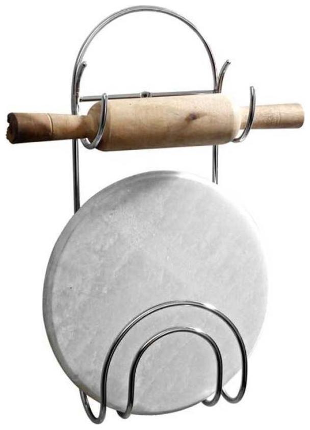 

KARTIK Original Chakla Belan Stand for Kitchen - 100 Rust-Free Stainless Steel Rolling Pin Board Holder Wall Mount