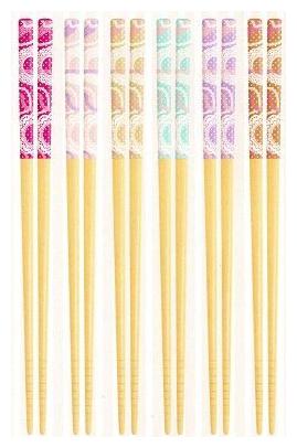 

Kartik Set Of 10 Pairs Designer Natural Round Bamboo Reusable Chopsticks Size 9 5 inch (Color and Design May Vary)