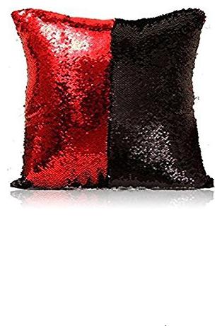 

Kartik Stylish Sequin Mermaid Throw Pillow Cover with Magical Color Changing Reversible Paulette Design Decor Cushion Pillowcase Set of 2 pcs (12x12) - Red Black