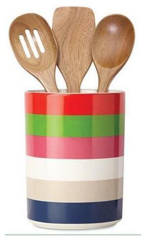 

KATE SPADE All in Good Taste RAINEY STREET Stripe Wooden UTENSILS CROCK Holder