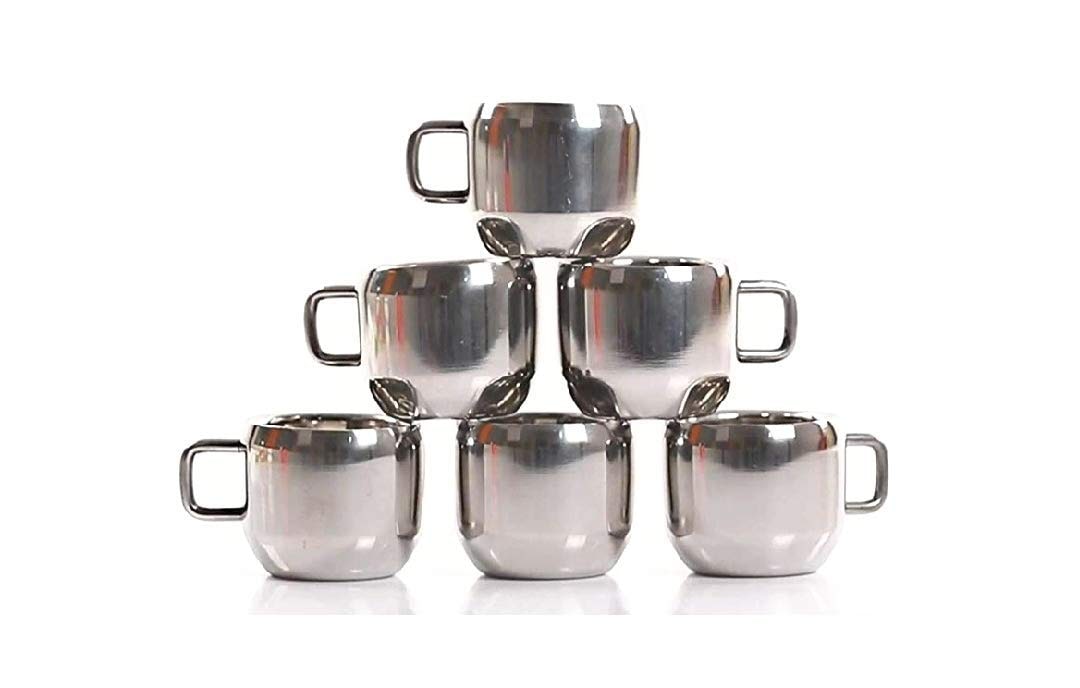

KC Stainless Steel Double Walled Tea Coffee Cup Set Of 6