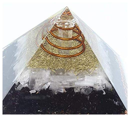

Kesar Zems Black Tourmaline and Selenite Orgone Pyramid for Showpiece (Length 7cm) (Black)