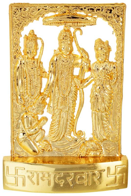 

Kesar Zems Golden Plated Lord Ram Darbar Idol Showpiece Statue for Temple and Home De cor (4 5 x 0 5 x 6 CM)Golden