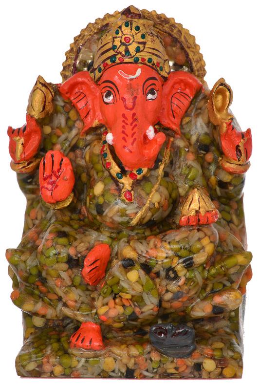 

Kesar Zems Sapt Dhaan ( paddy ) Ganesh Idol for Pooja or Showpiece (11cm x 7cm x 16 cm) Multicolour
