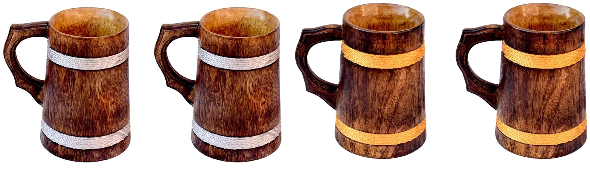 

Kesha Spree Handicraft Rustic Knitted Wooden Beer Mug - 330 ml 4 5 x 5 5 x 6 inch (4 pc)