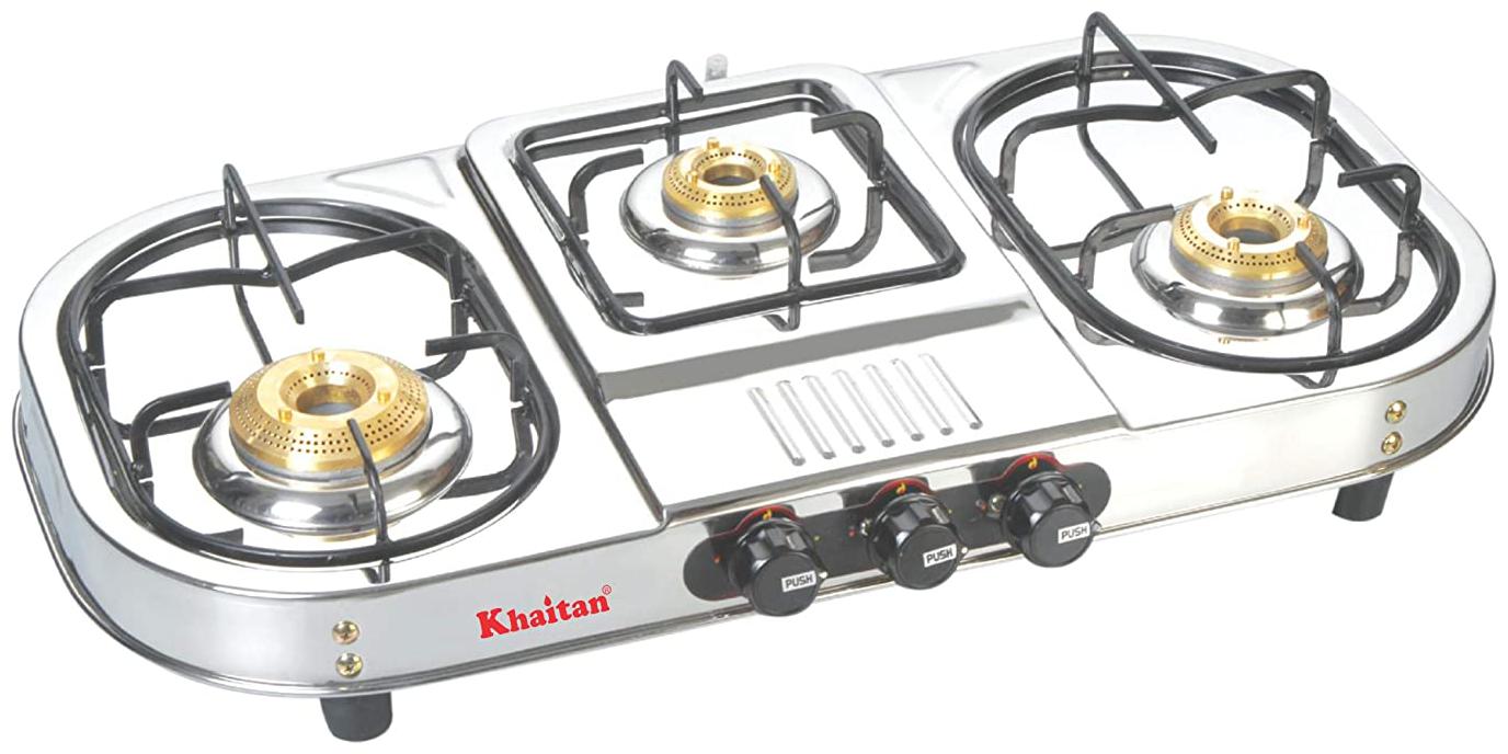 

Khaitan 3 Burner Regular Silver Gas Stove ISI Certified