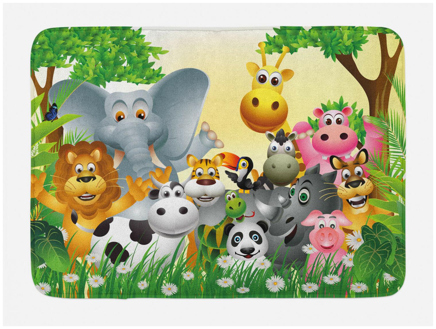 

Kids Bath Mat Cute Animals Jungle Non-Slip Plush Mat 29 5 X 17 5 Inches