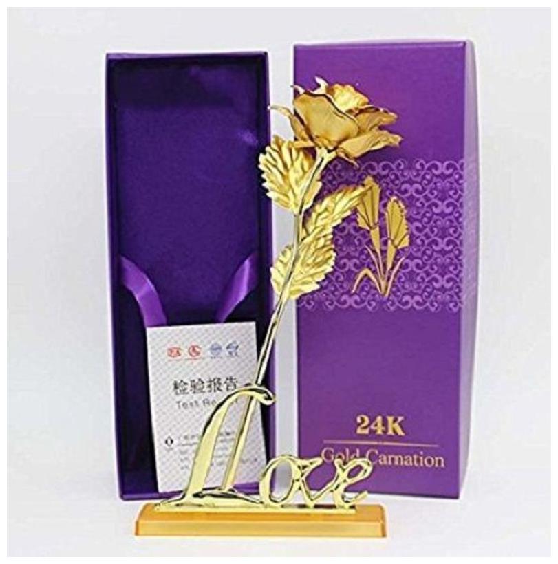

Kids Mandi 24K Golden Rose 25 4 cm (10 inch) With Purple Gift Box - Best Gift with Love Stand
