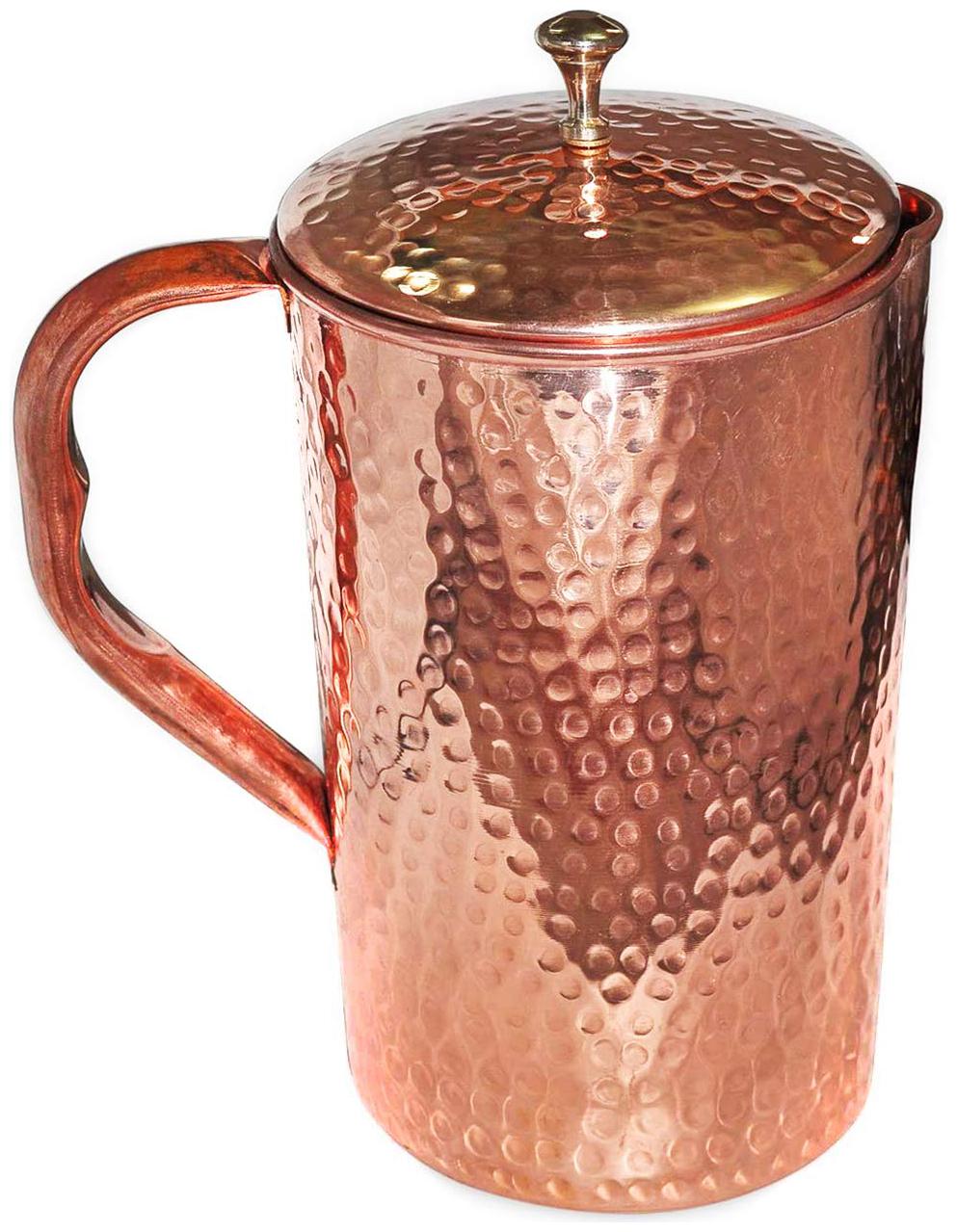 Kids Mandi Mundal Pure Copper Jug 1200ml Reusable Hammered Design Water Pitcher with Lid by Shree Creations