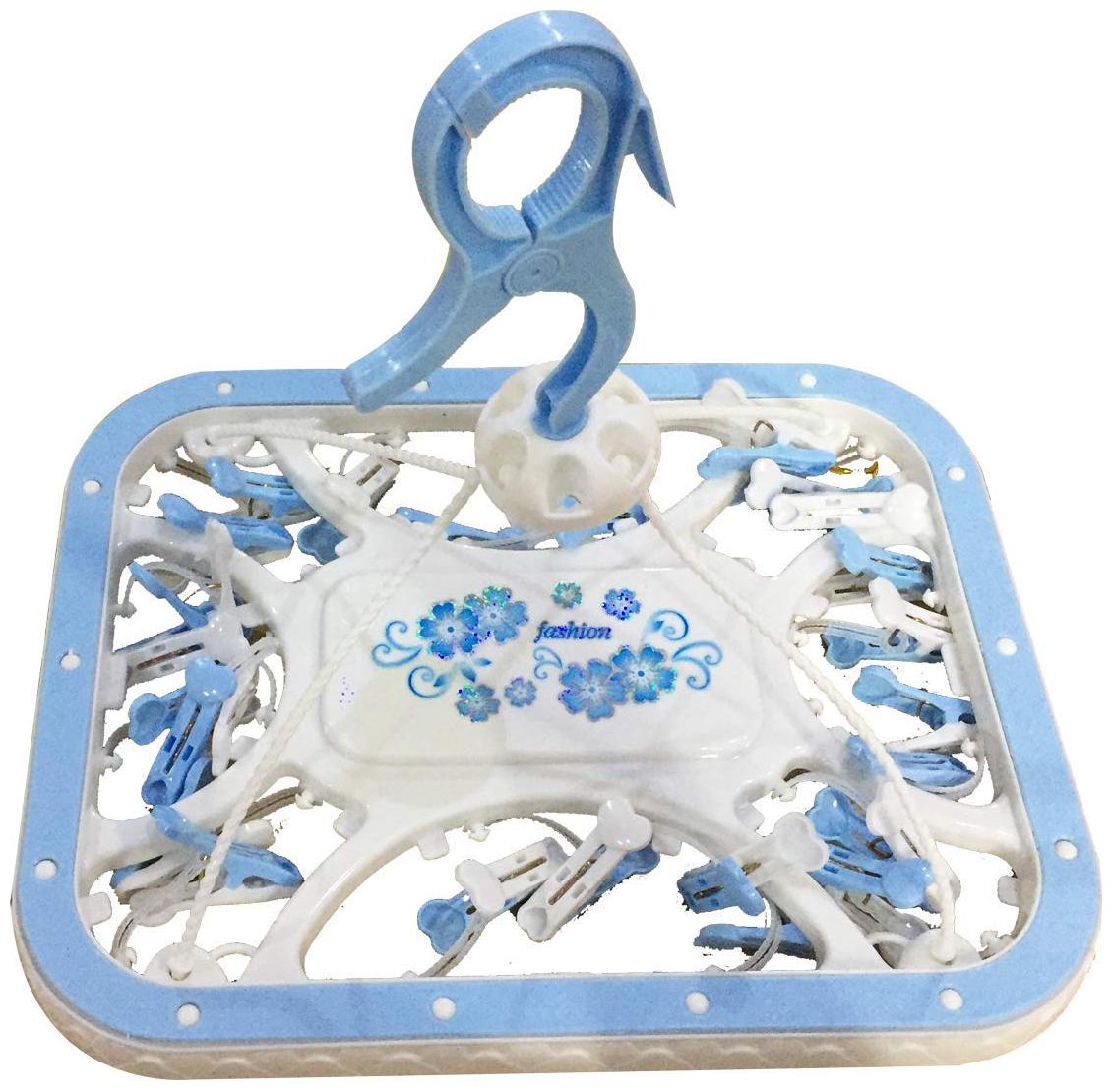 

Kidsify Plastic Rectangular Cloth Drying Stand Hanger with 24 Clips Pegs Baby Clothes Hanger Stand (Set of 1)