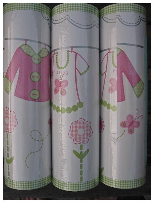 

KidsLine Pink Wallpaper Border Pink Toile Emma Rose Clothesline Double Roll 30ft