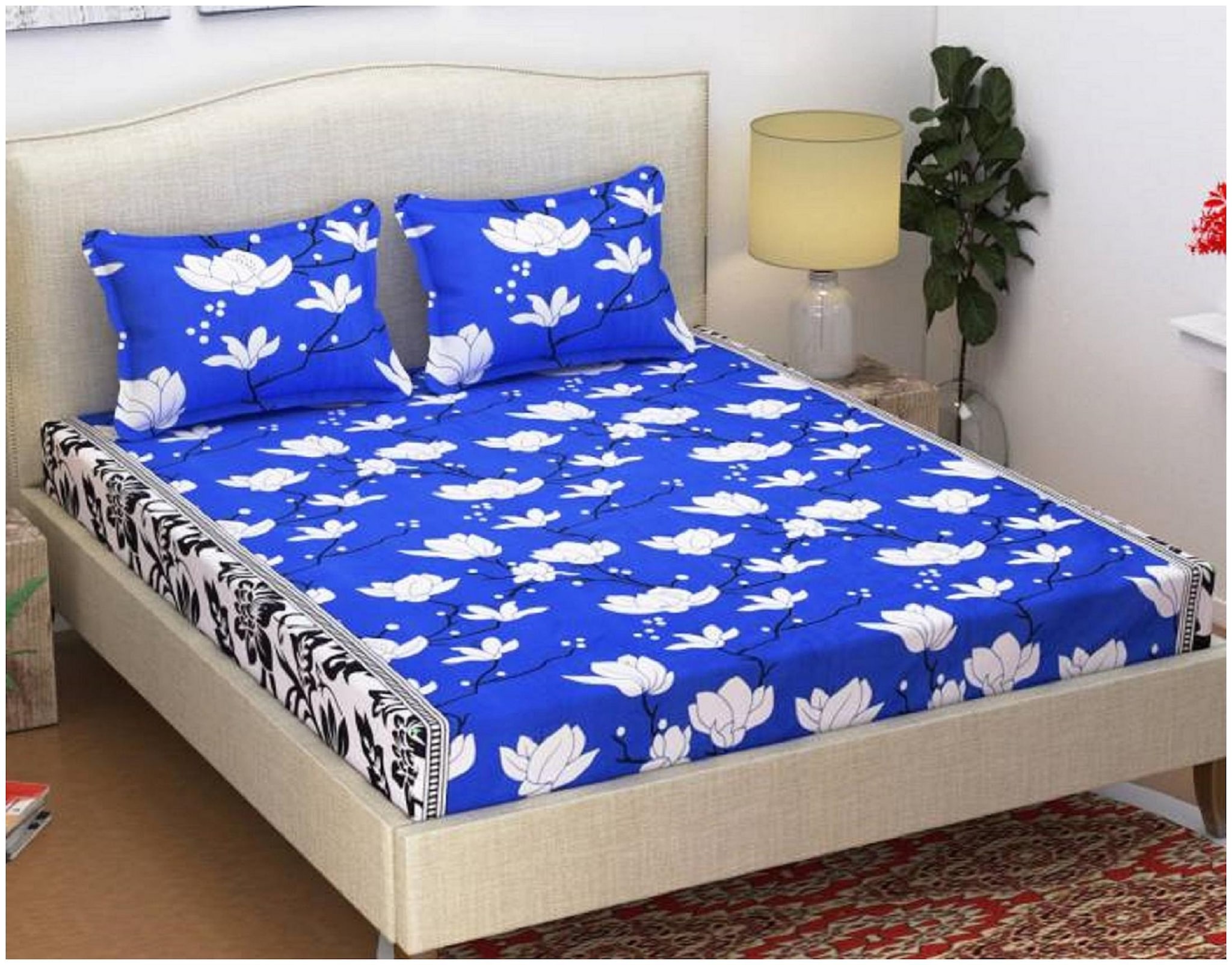 

KIHOME Microfiber Abstract Double Size Bedsheet 144 TC ( 1 Bedsheet With 2 Pillow Covers Blue )