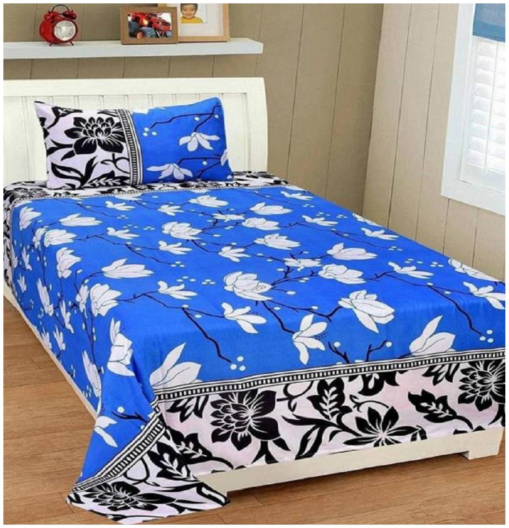 

KIHOME Microfiber Floral Single Size Bedsheet 144 TC ( 1 Bedsheet With 1 Pillow Covers Blue )