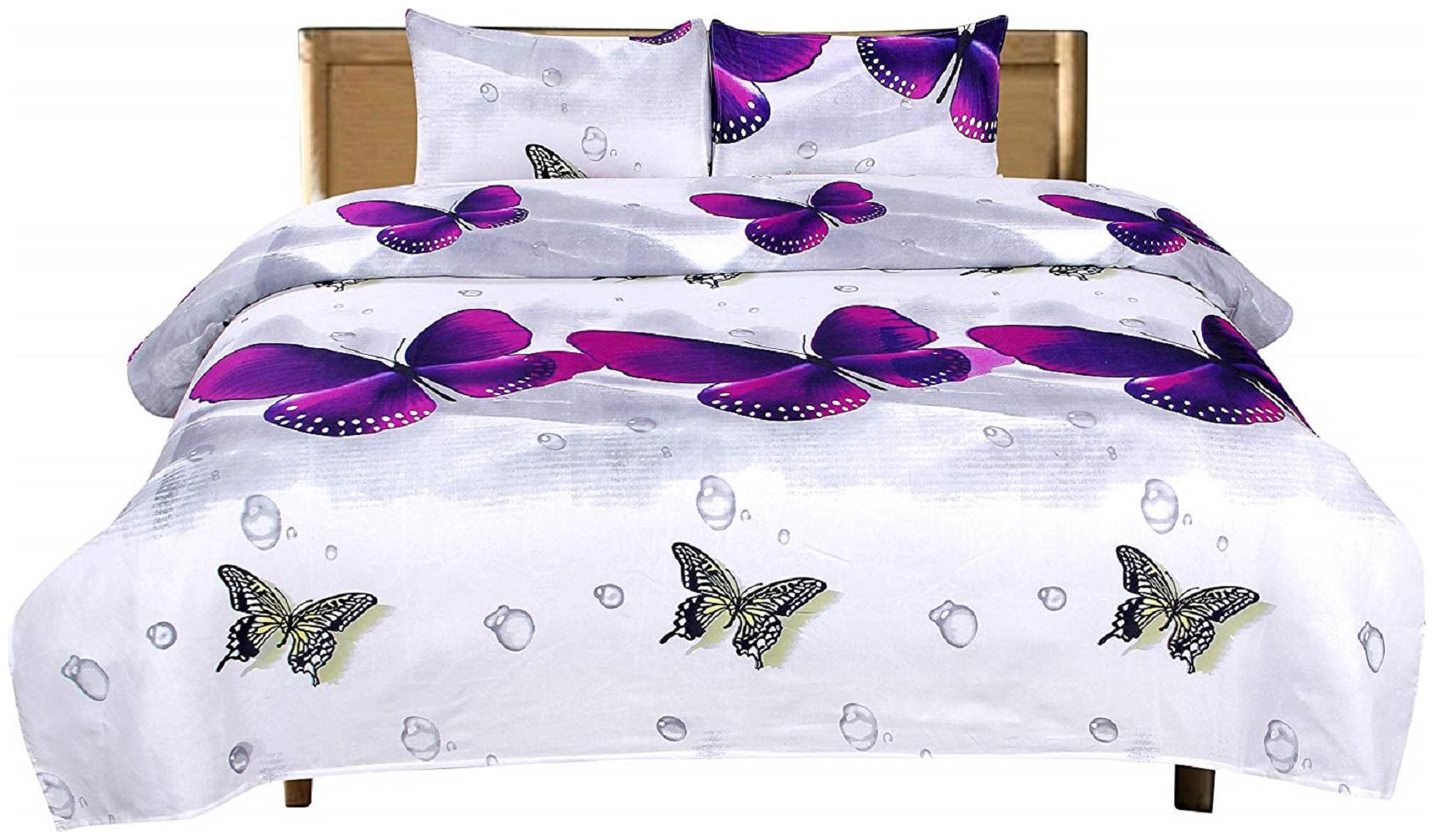 

KIHOME Microfiber Printed Double Size Bedsheet 144 TC ( 1 Bedsheet With 2 Pillow Covers Purple )