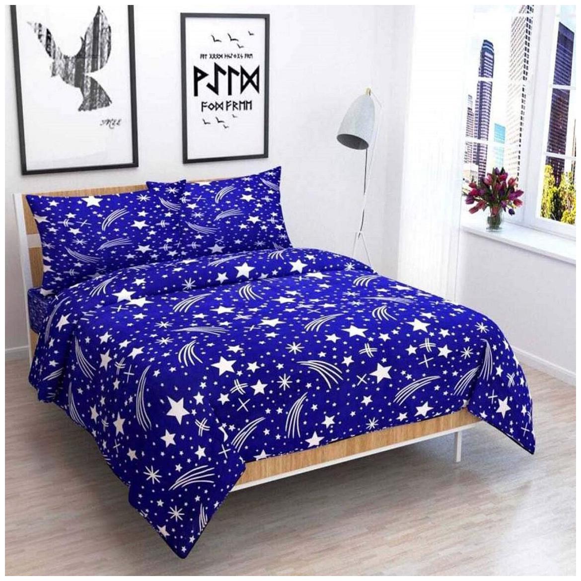 

KIHOME Microfiber Kids Double Size Bedsheet 144 TC ( 1 Bedsheet With 2 Pillow Covers Blue )