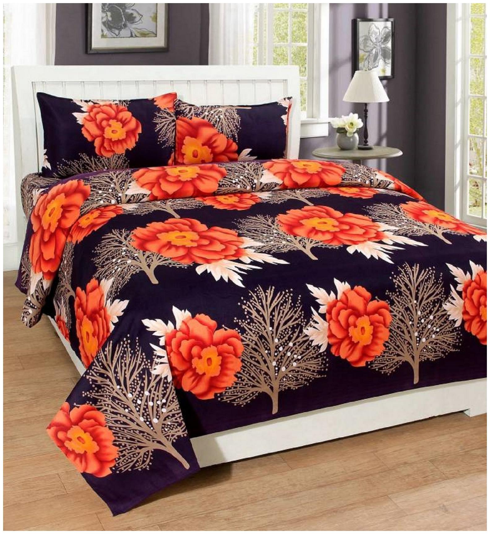 

KIHOME Microfiber Abstract Double Size Bedsheet 144 TC ( 1 Bedsheet With 2 Pillow Covers Orange )