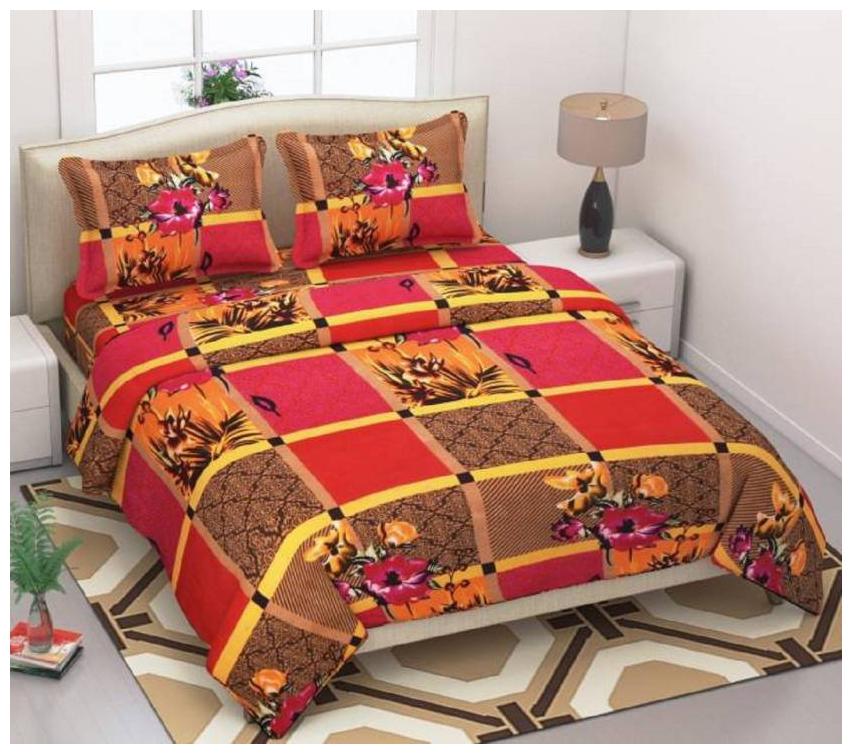 

KIHOME Microfiber Abstract Double Size Bedsheet 144 TC ( 1 Bedsheet With 2 Pillow Covers Red )