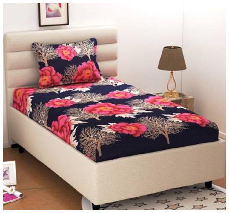 

KIHOME Microfiber Printed Single Size Bedsheet 144 TC ( 1 Bedsheet With 1 Pillow Covers Red )