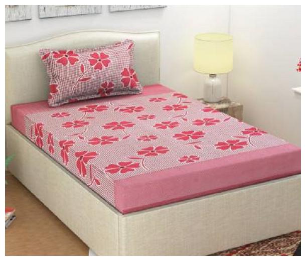 

KIHOME Microfiber Printed Single Size Bedsheet 144 TC ( 1 Bedsheet With 1 Pillow Covers Pink )