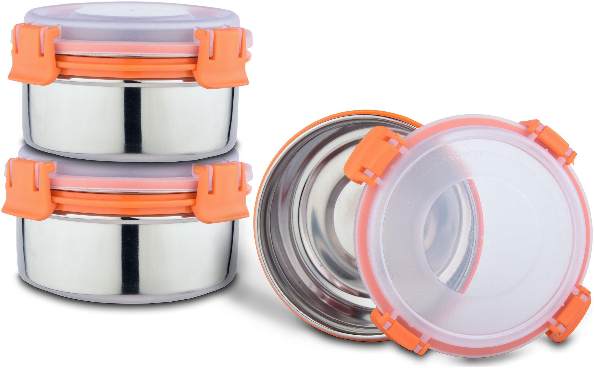 

KINSHIP INDIA 300 ml Orange Silver Stainless steel Container Set - Set of 3