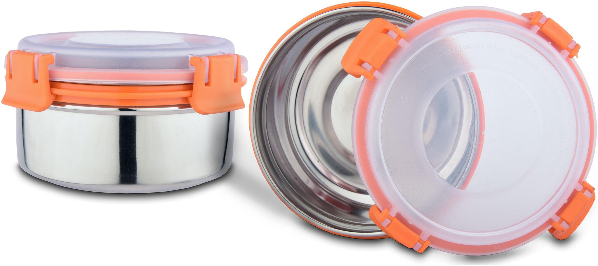 

KINSHIP INDIA 300 ml Orange Silver Stainless steel Container Set - Set of 2