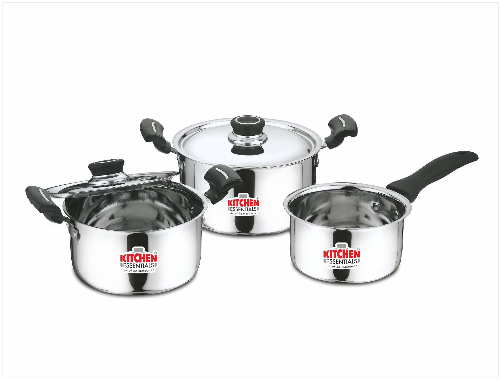 

Kitchen Essentials 5 pcs Shimmer Stainless Steel Cookware Set with Black Handle