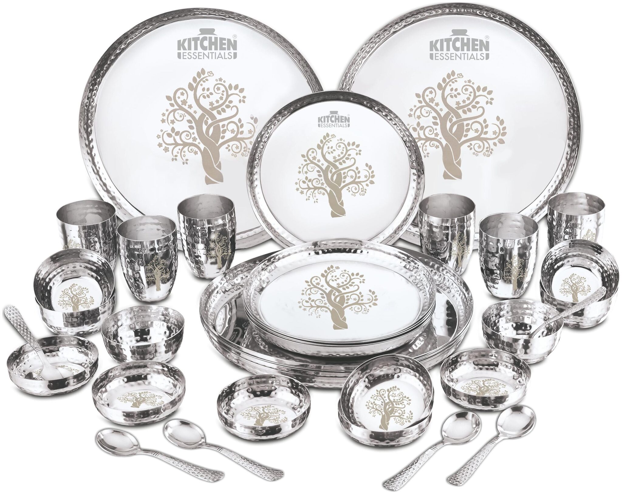 

Kitchen Essential Stainless Steel Apple 36 Pcs Dinner Set Hammer Laser Finish