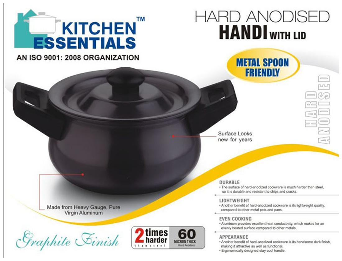 

Kitchen Essentials Hard Anodised Handi Cookware With Lid -2 5 Litre