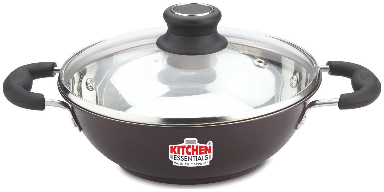 

Kitchen Essentials Induction Kadai with Glass Lid Hammer Tone 20 cm 1 5 L 1 pc