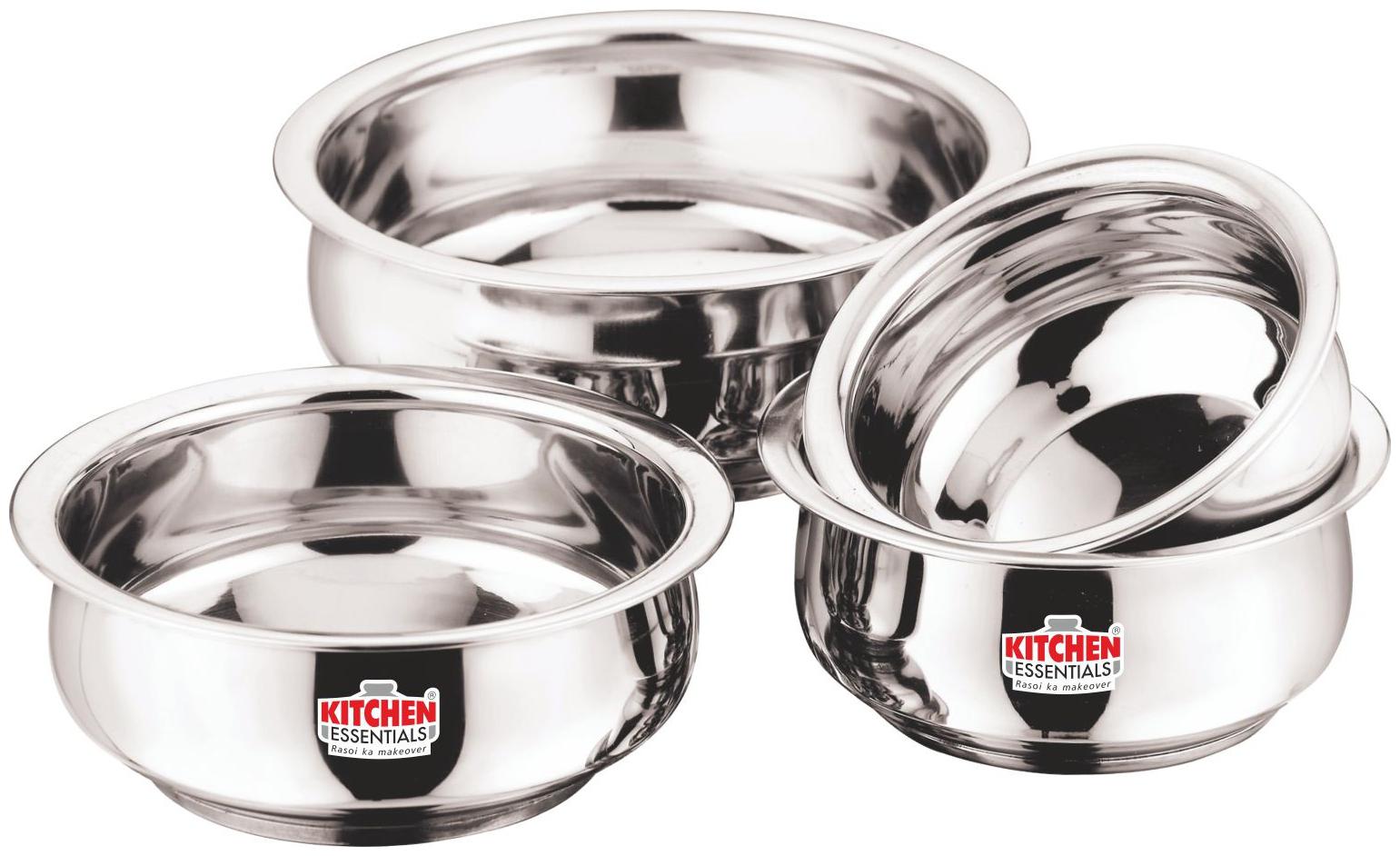 

Kitchen Essentials Stainless Steel Handi Container 4 pcs Set Flat Bottom