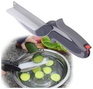 Kitchen Smart Cutter Knife 2 in 1 Vegetable Food Chopper and Cutting Board   Clever Cutter Food Chopper - Stainless Steel Kitchen Food Scissors Slicer