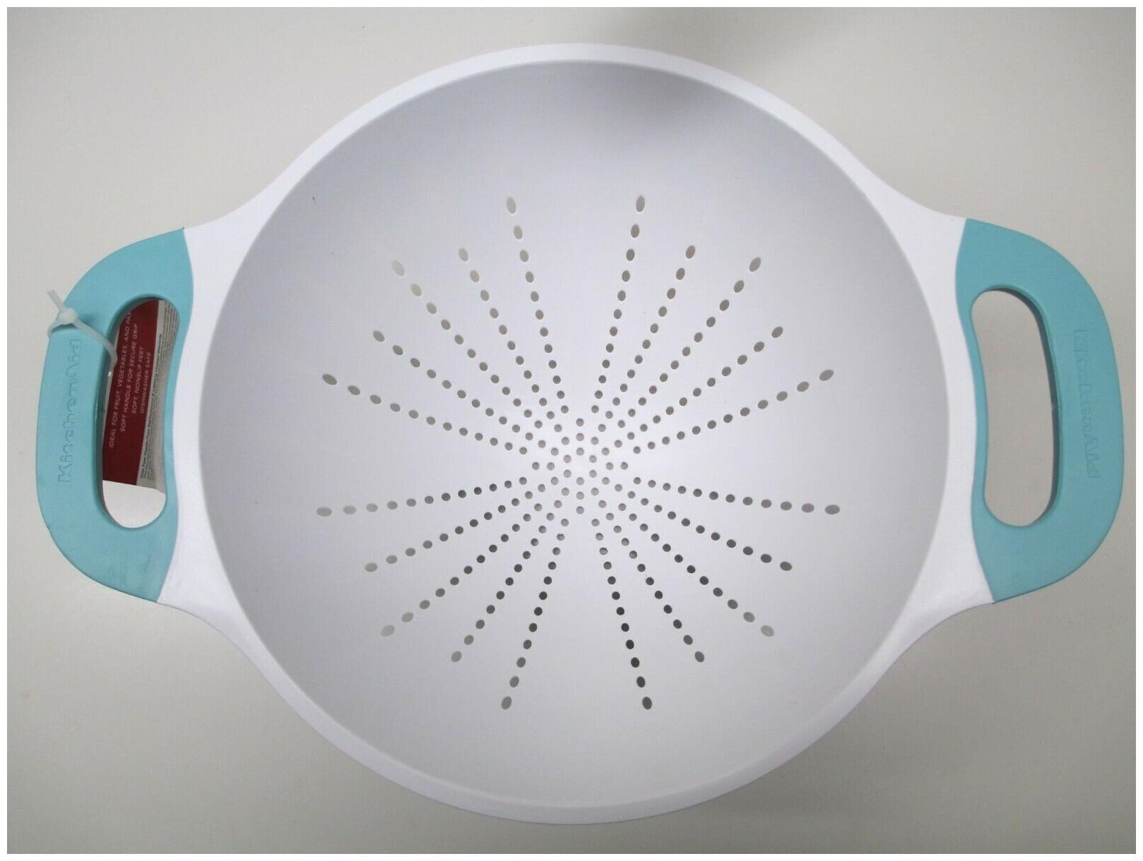 Buy KitchenAid 5 quart white with aqua sky handles plastic colander
