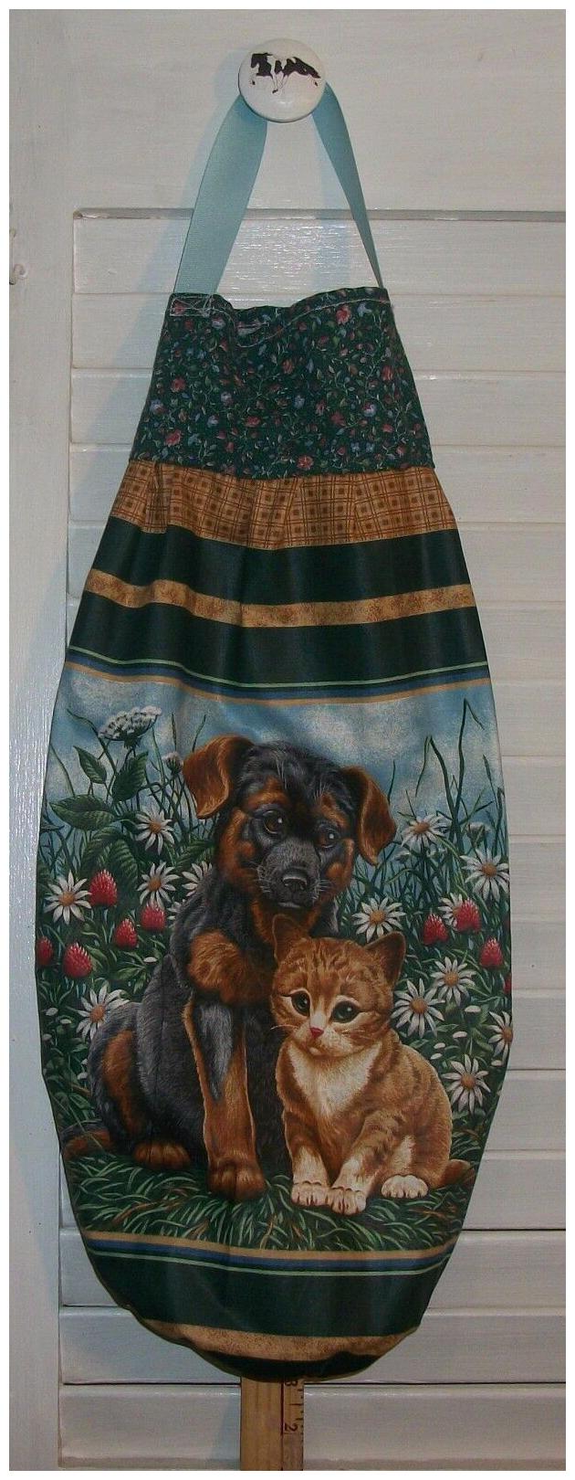 

Kitten Black Tan Puppy Plastic Grocery Bag Rag Sock Holder Organizer