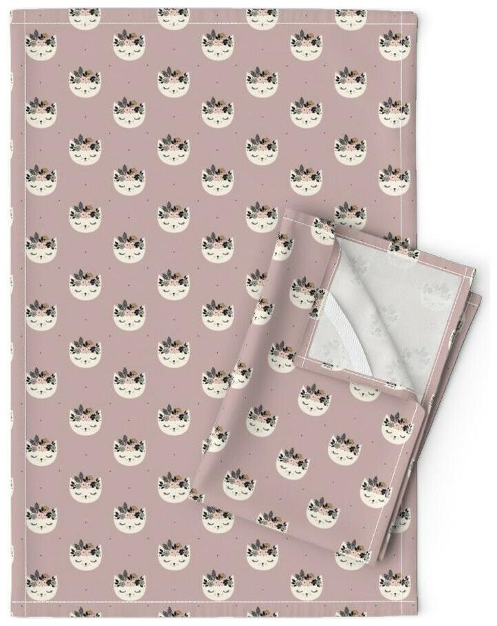 

Kitten Whimsical Animal Flower Linen Cotton Tea Towels by Roostery Set of 2