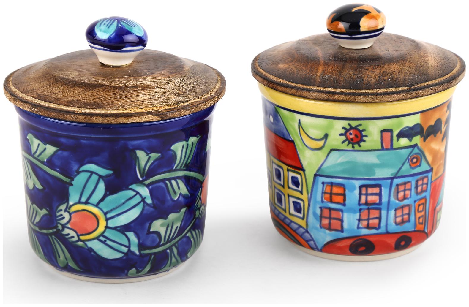 Set of 2 Porcelain Jars Containers Tea Coffee Sugar Ceramic Cat Canisters KitKat