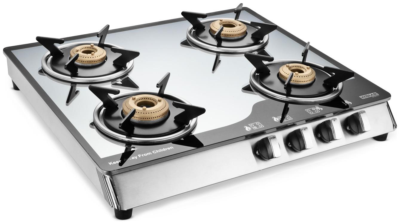 

Kkolar Kkolar 4 Burner Glass top Mirror Finish Manual Gas Stove 4 Burner Automatic Regular Silver Gas Stove