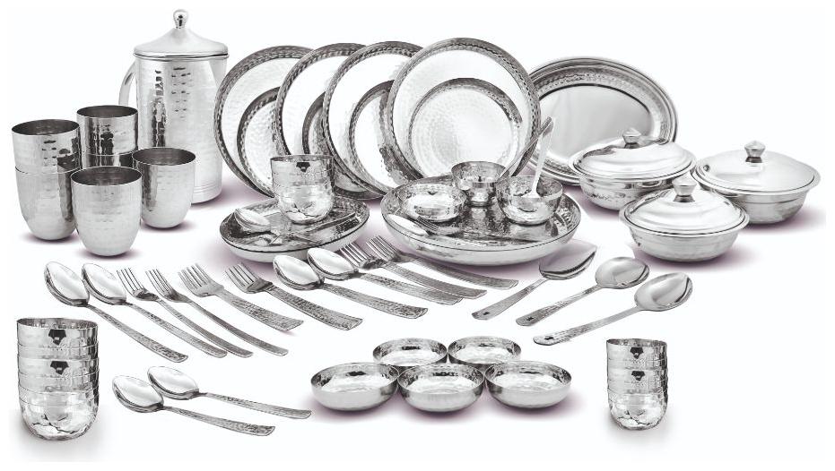 

Kloud 9 Hammered Shagun Dinner Set - Pack of 74 pcs