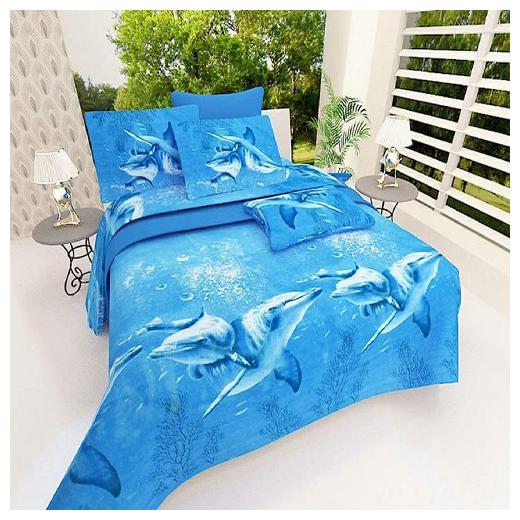 

Kohinoor Cotton Printed Double Size Bedsheet 120 TC ( 1 Bedsheet With 2 Pillow Covers Blue )