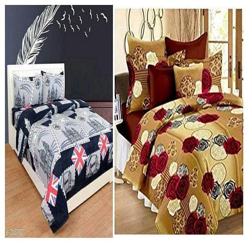 Kohinoor Microfiber Printed Double Size Bedsheet 110 TC ( 2 Bedsheet With 4 Pillow Covers , Multi )