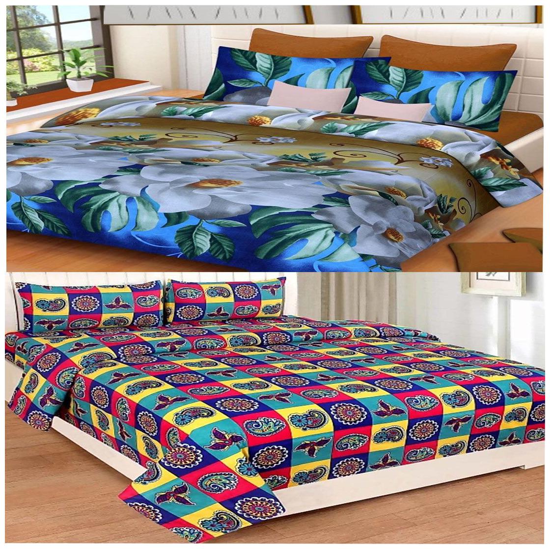 

Kohinoor Cotton Printed Double Size Bedsheet 150 TC ( 2 Bedsheet With 4 Pillow Covers Multi )